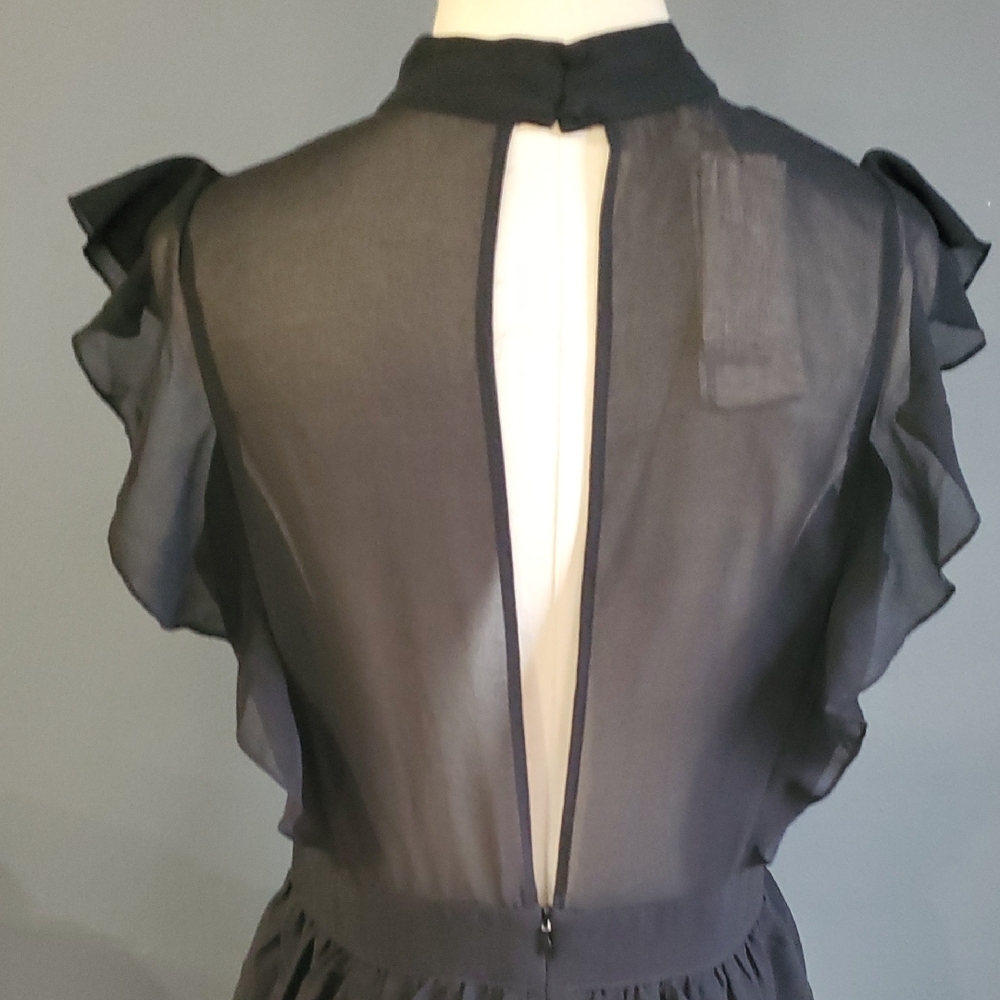 A.Moss Johnny Was Inspired Black Ruffled Tiered Mini Dress Mock Neck - Picture 9 of 17